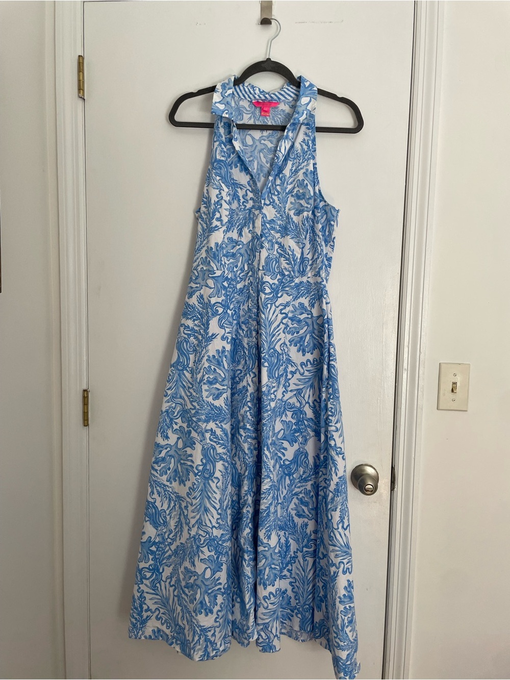 Lilly Pulitzer Blue & White Collared Halter Maxi Dress